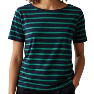 Anthropologie Top Pilcro Letterpress Cotton Blue Green Striped Crop Shirt Size S